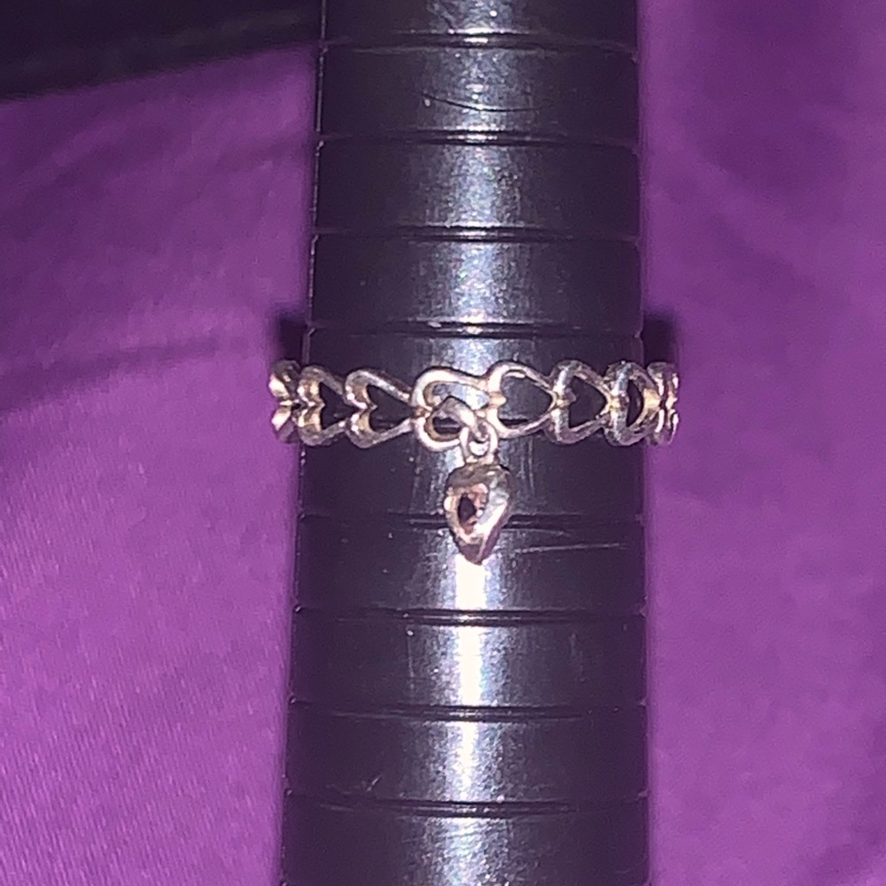 Silver heart dangle ring